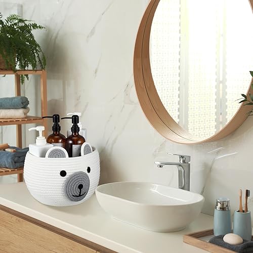 Miniatura 6 de Ziliny 6 cestas de bebé a granel lindas canastas de oso de 10.5 x 8.5 pulgadas, cesta redonda de cuerda de algodón para almacenamiento de artículos