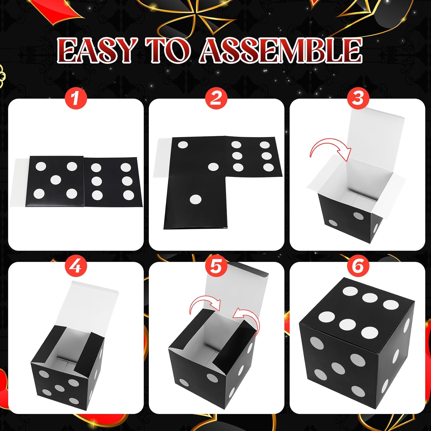 DoubleFill 6 Pcs Giant Dice Poker Boxes 11.8 Inch Casino Party Decoration Dice Favor Boxes for Game Night Birthday Party Supplies