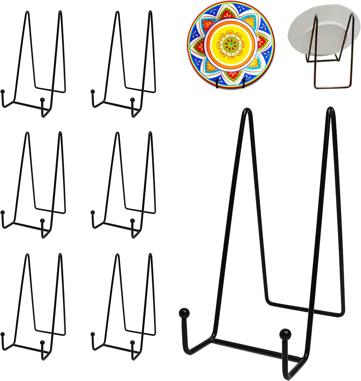 - 7 Pack 8 Inch Large Plate Stands for Display, Metal Black Plate Holder Display Stand, Picture Frame Stands for Book, Photo Easel, Decorative Plates