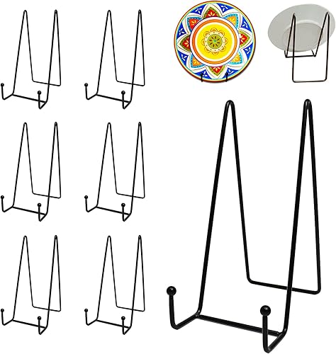 Paquete de 7 soportes de placa grandes de 8 pulgadas para exhibición, soporte de metal negro para platos, soportes de marco de fotos para libros,
