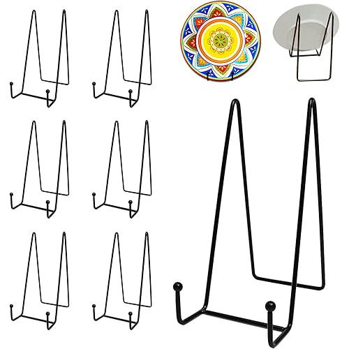 7 Pack 8 Inch Large Plate Stands for Display, Metal Black Plate Holder Display Stand, Picture Frame Stands for Book, Photo Easel, Decorative Plates