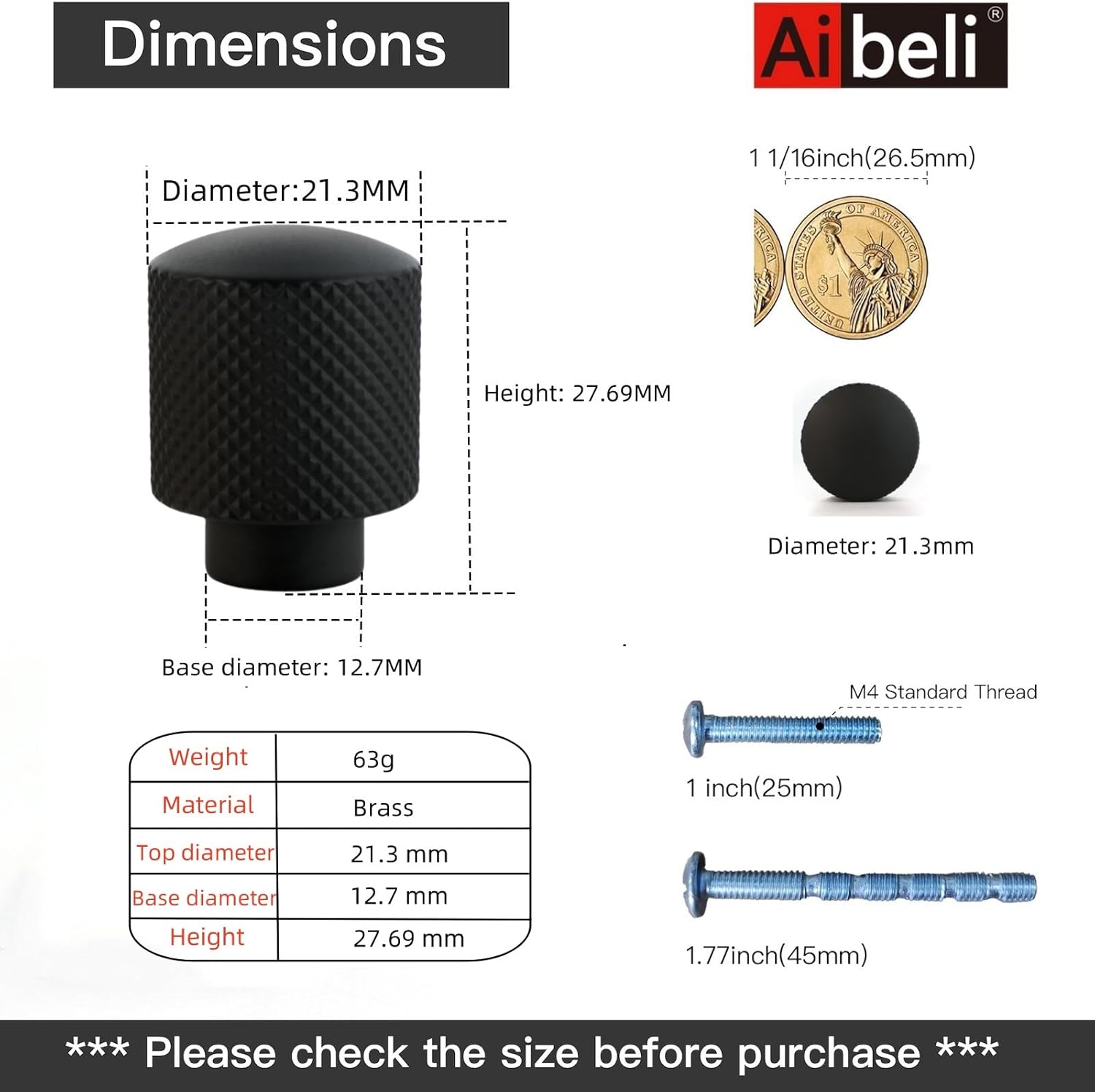 Matte Black Cabinet Knobs 6 Pack Knurled Brass Round Drawer Knobs Solid Dresser Knobs Kitchen Cabinet Handles Black