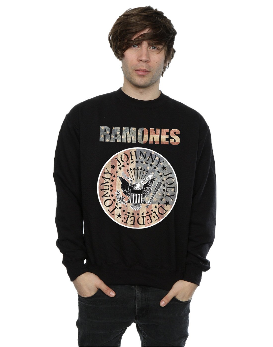 Absolute Cult Ramones Men's Flag Seal Sweatshirt Large Black