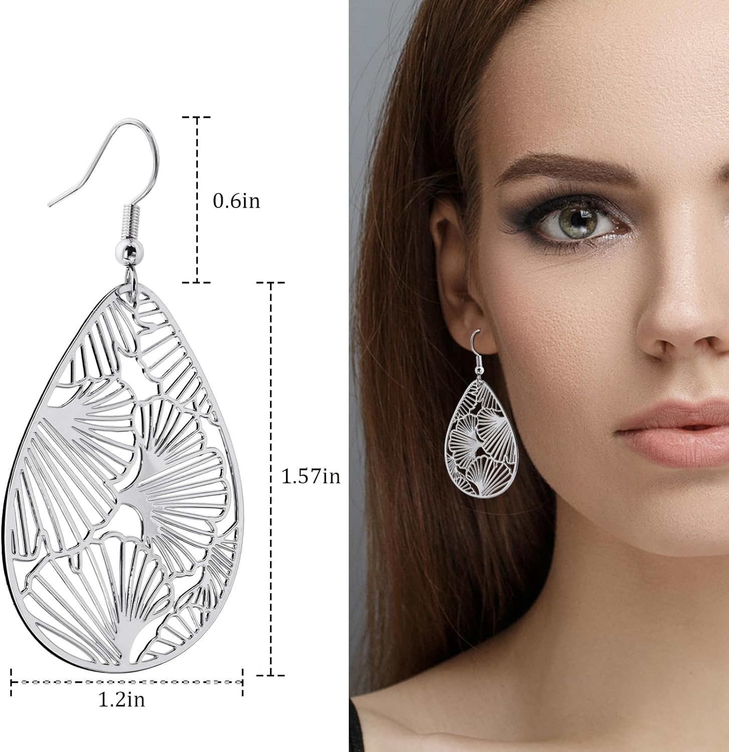 14K Gold Plated Silver Teardrop Filigree Dangle Earrings Lightweight Ginkgo Leaf Drop Earrings for Thanksgiving Christmas Gift - Image 3