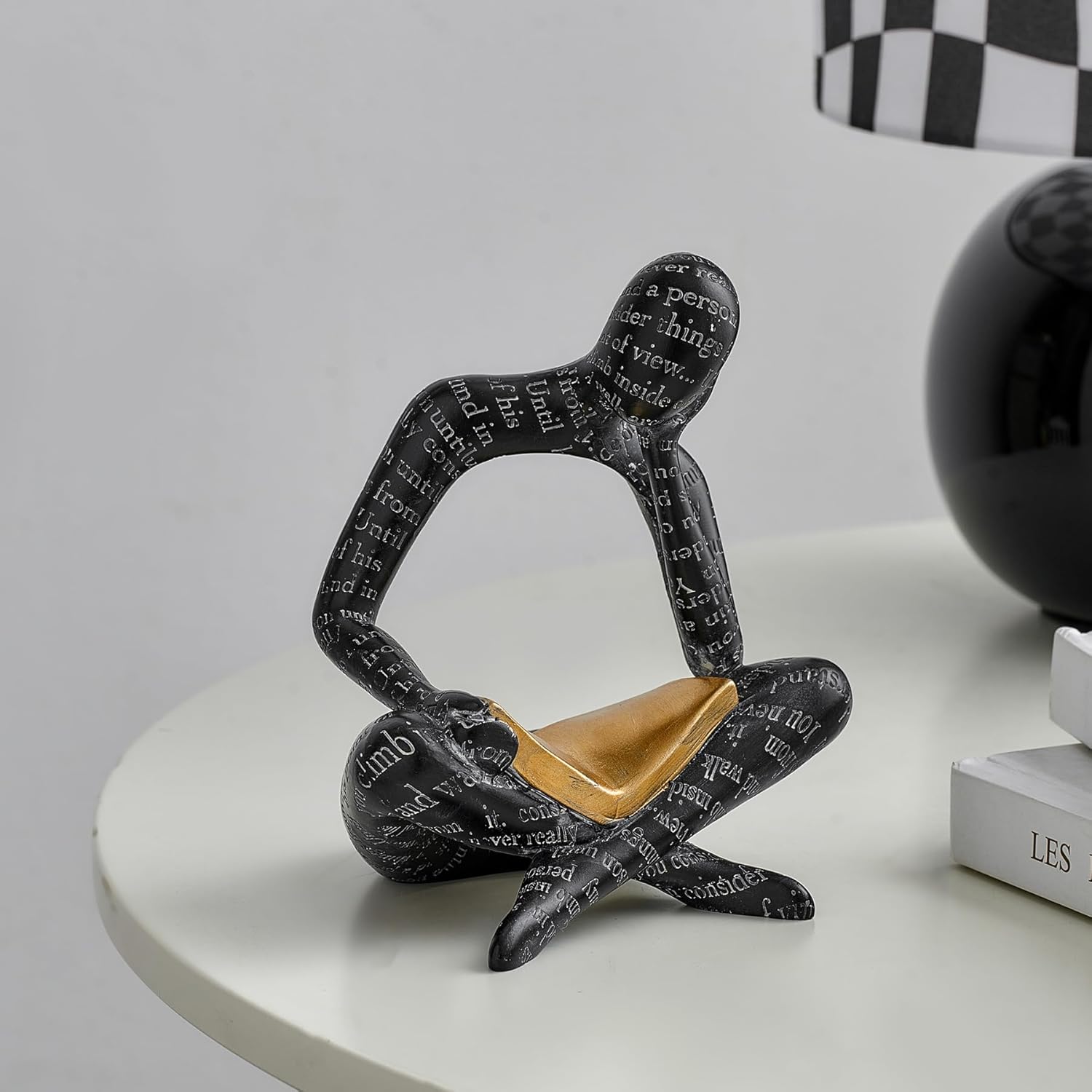 Black Decor Reading Statues for Home Decor Modern Abstract Thinker Sculptures Bookshelf Shelf Decorations Resin Figurines for Living Room Office Coffee Table Gifts for Men