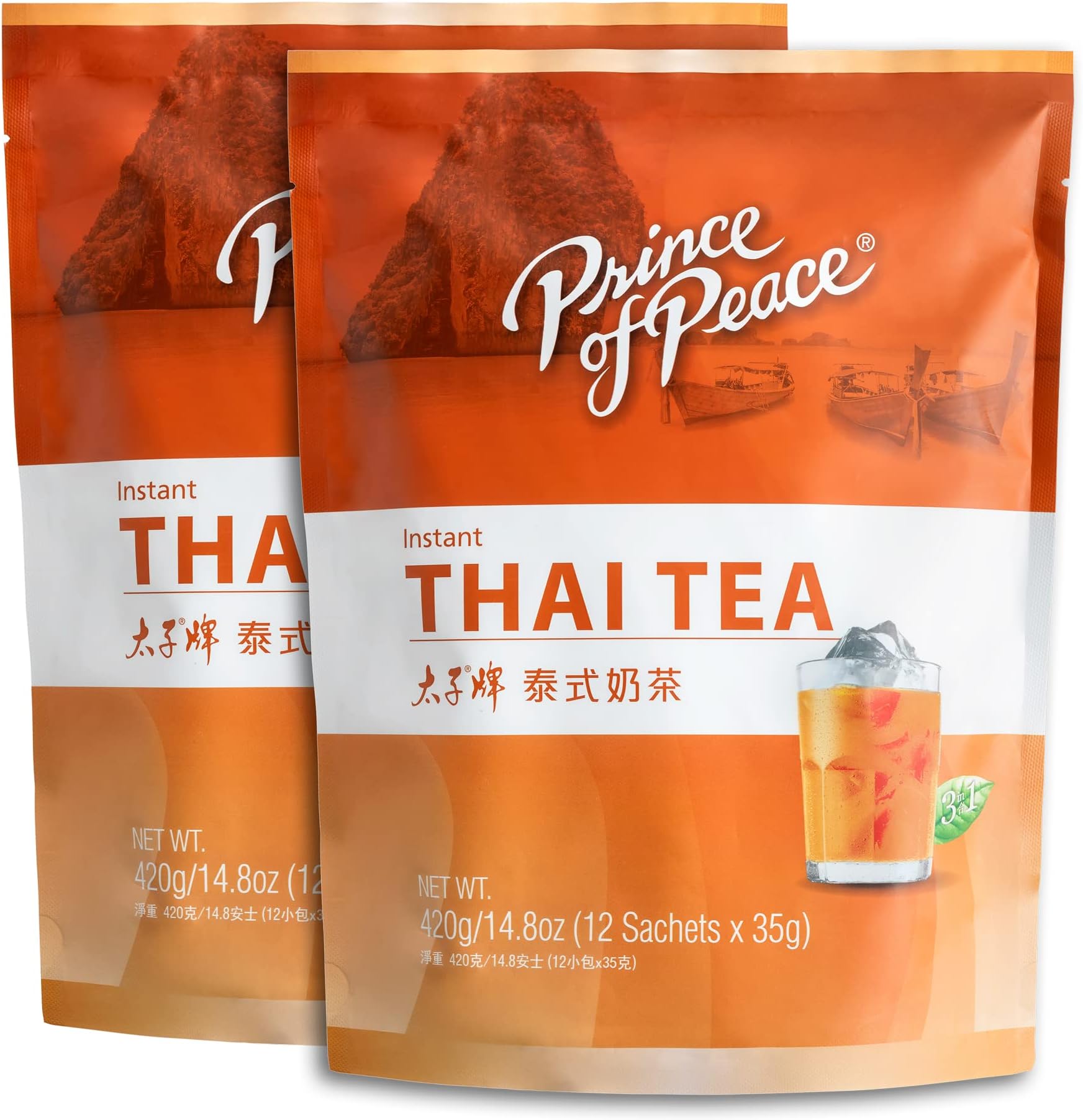Prince of Peace 3 in 1 Instant Thai Tea Beverage, 24 Sachets Value Size – Instant Hot or Cold Beverage – Easy to Brew – Made with Authentic Thai Tea Recipe, Rich and Creamy Taste – Just Add Water