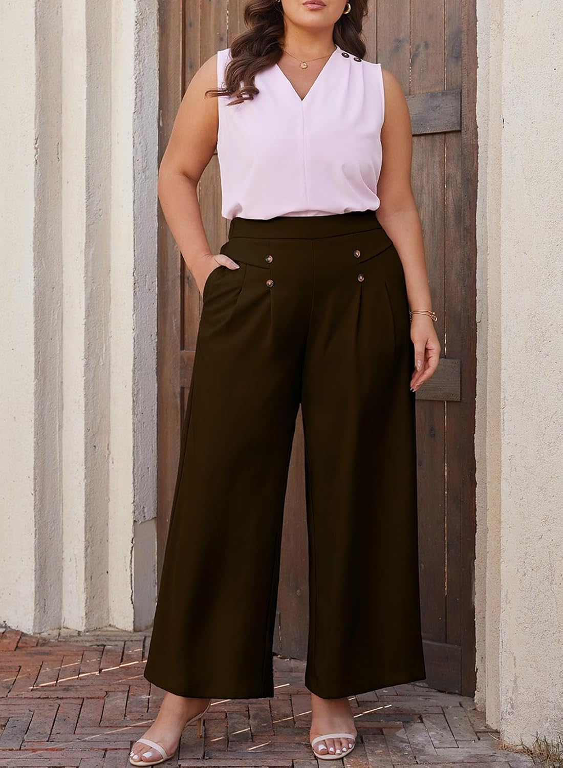 Eytino Womens Plus Size Wide Leg Dress Pants High Waisted Pleated Business Casual Trouser Office Work Palazzo Pants(1X-5X)