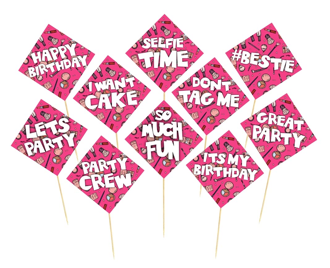 Balloonistics Makeup Birthday Theme Photo Booth Props – Pack of 10 Premium Cardstock Cutouts with Bamboo Sticks – Single Sided Cosmetics & Glamour Party Supplies, Salon Theme Decorations, Spa Day Backdrop Accessories (Photo Props – Pack of 10)