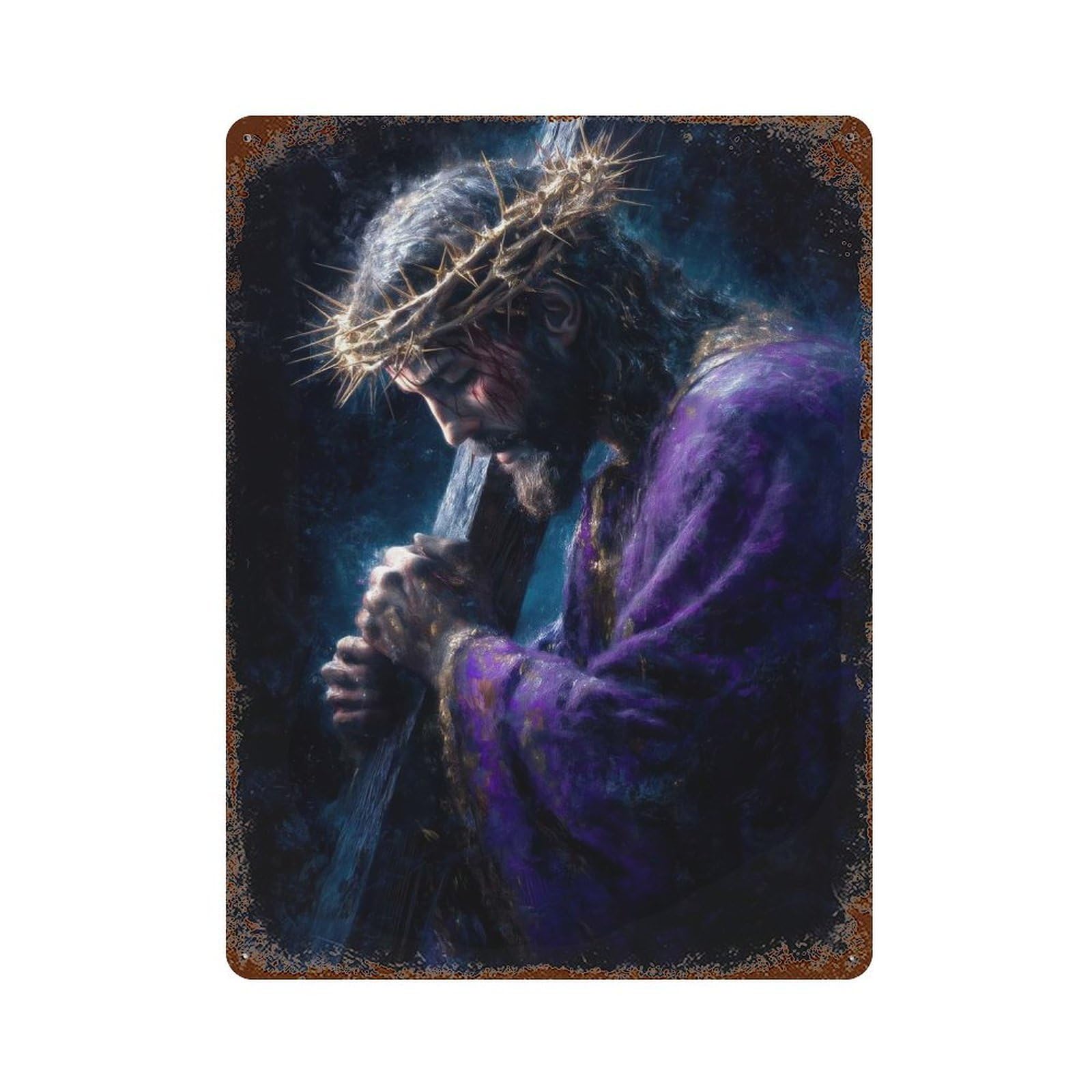 Jesus Carrying The Cross Rust Effect Tin Sign 15.7"x11.8", Ideal for Farmhouse, Kitchen And Entryway Decor