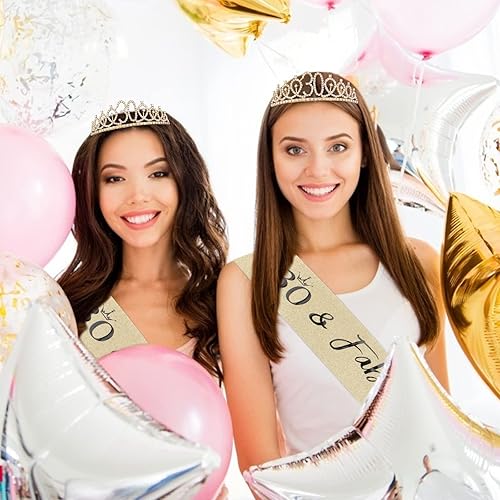 Miniatura 4 de CAVETEE Juego de tiaras y bandas doradas de cumpleaños de 30 años y fabuloso para mujer, decoraciones de cumpleaños, coronas de reina de cumpleaños,