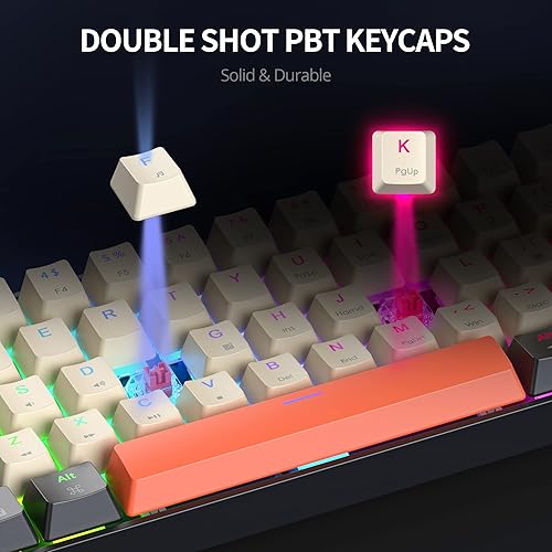 Miniatura 8 de Teclado mecánico 60% en blanco y negro, compacto 60% teclado para juegos, retroiluminación RGB, 61 teclas interruptores rojos, mini teclado, teclado