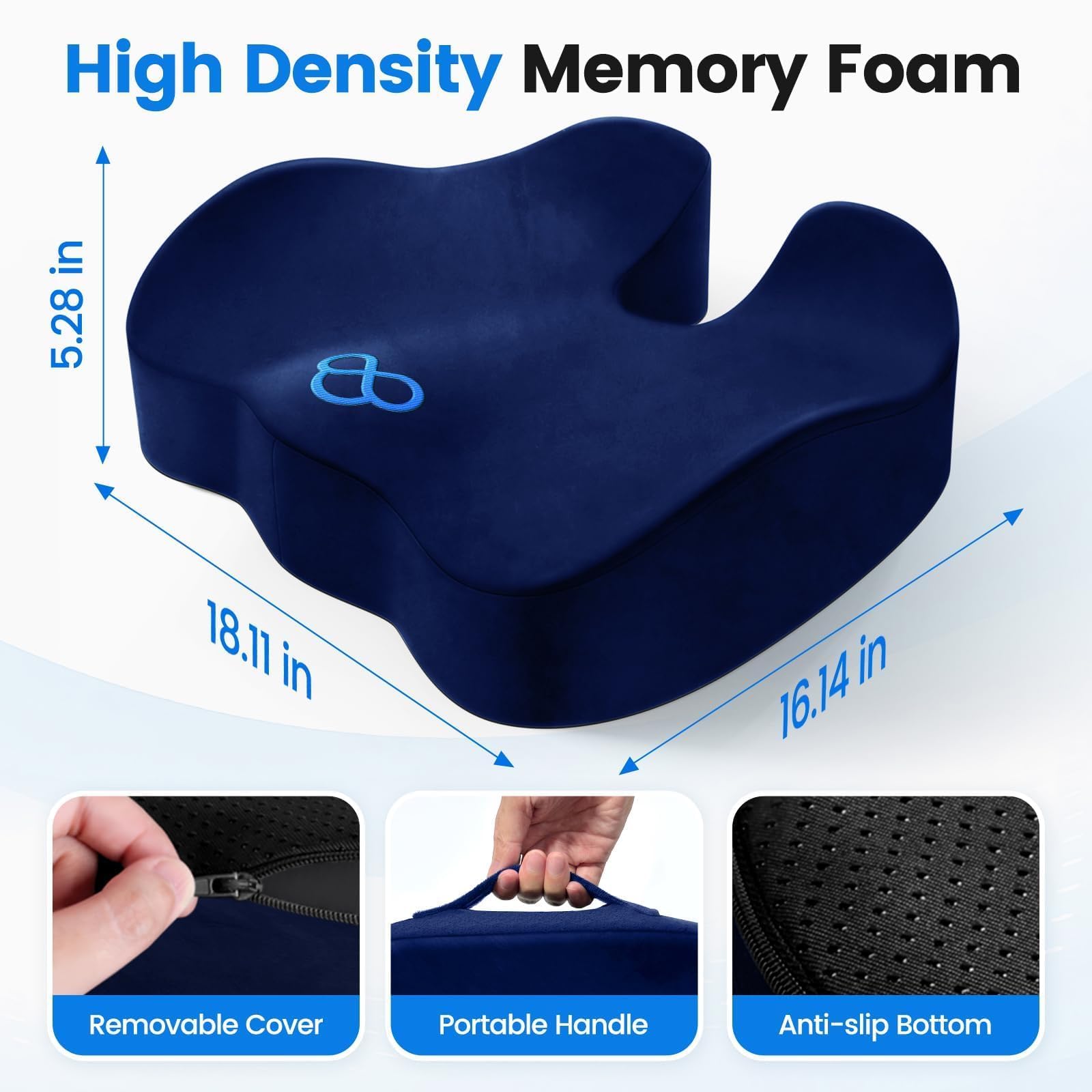 Seat Cushion, Non-Slip Memory Foam Chair Cushion for Taibone, Blue/X-Large — Amazon image 2