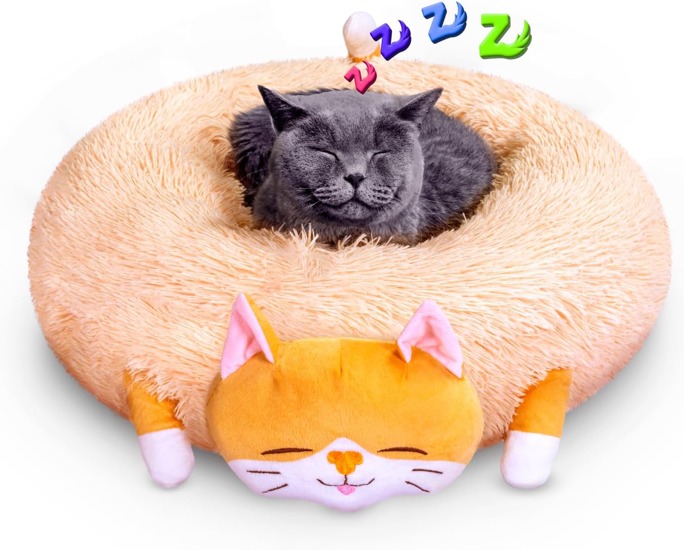 Goldenpetz Calming Cat Bed, pet Bed, Themed with Plush Animal Designs, Antianxiety Cat Bed, Provides Secure and Cozy Embrace-Like Comfort, Easy to Clean.
