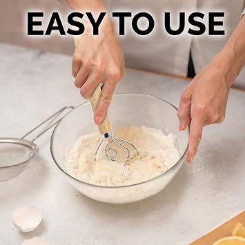 Zulay Kitchen 13-Inch Danish Dough Whisk - Stainless Steel Wooden Whisk with Dough Hook - Sourdough Whisk for Bread, Pizza, Pastry, Cake Batter & More - Wood | Stainless Steel Wooden Whisk with Dough Hook - Sourdough Whisk for Bread, Pizza, Pastry, Cake Batter & More - Wood