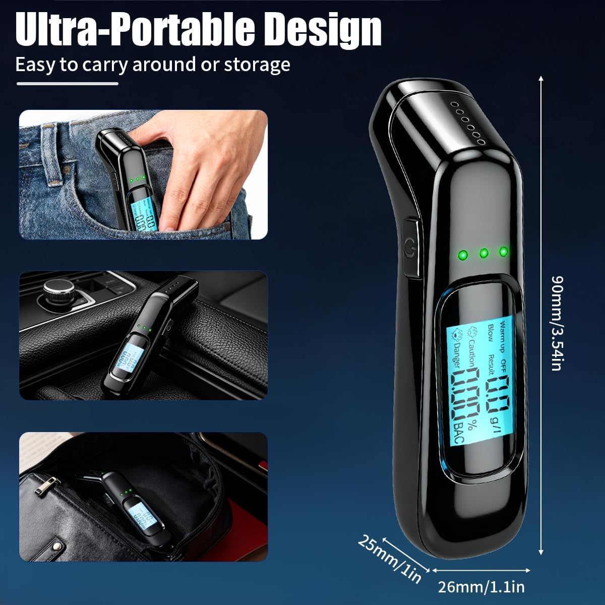 Alcohol Breathalyzer, Non-Contact High-Precision Blowing Alcohol Tester with Three Color Warning System and LCD Display, Professional Grade Breathalyzer Tester for Personal and Household Use