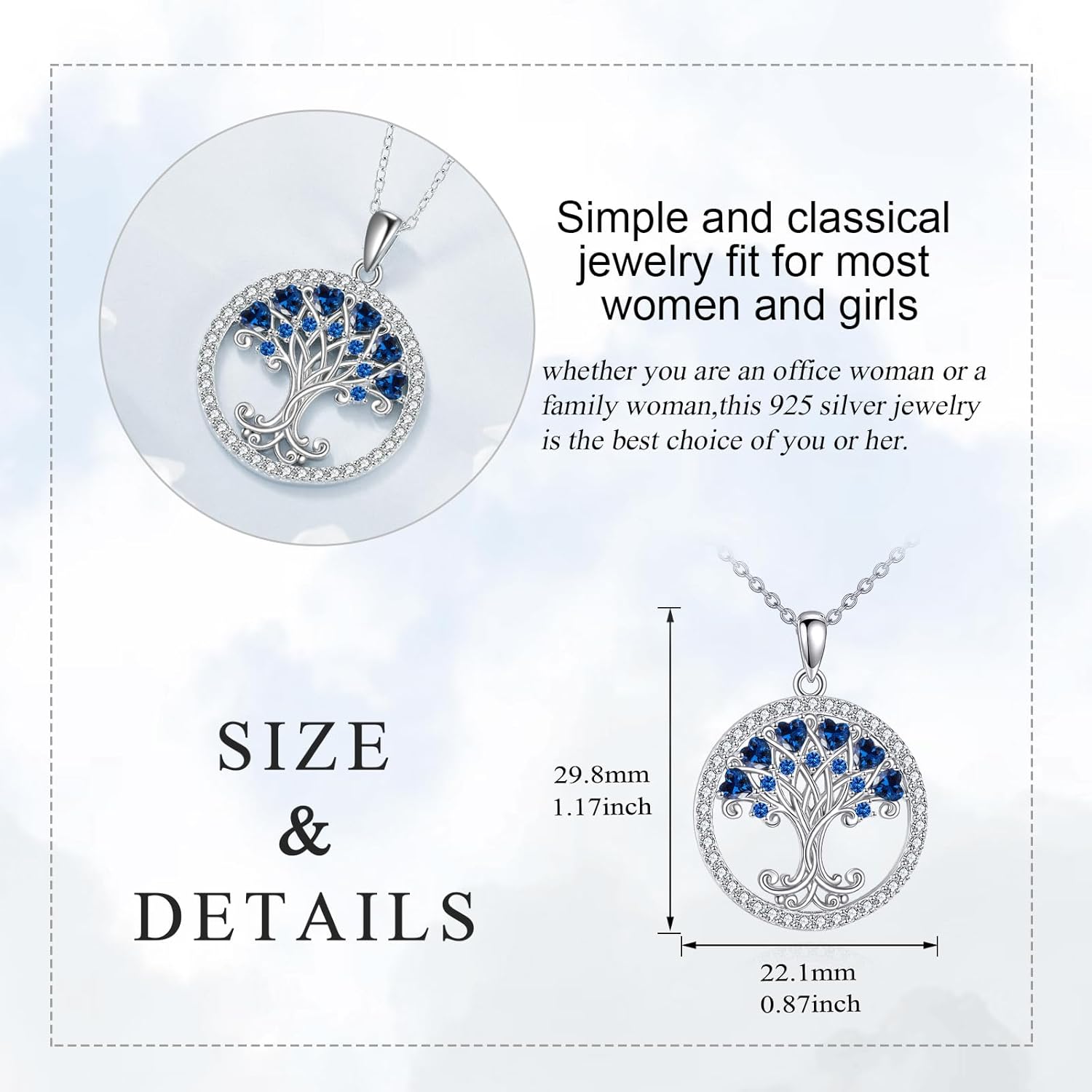 Tree of Life Necklace for Women Birthstones Jewelry for Women Sterling Silver Fine Anniversary Birthday Christmas Wedding Jewelry for Wife Sister - Image 6