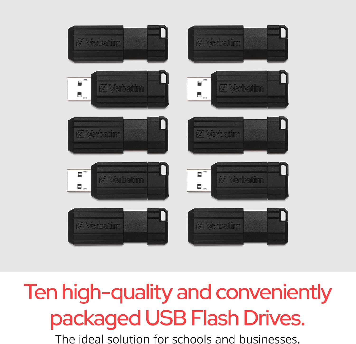 Verbatim 32GB Pinstripe USB 2.0 Flash Drive Retractable Thumb Drive – Business 10pk – Black