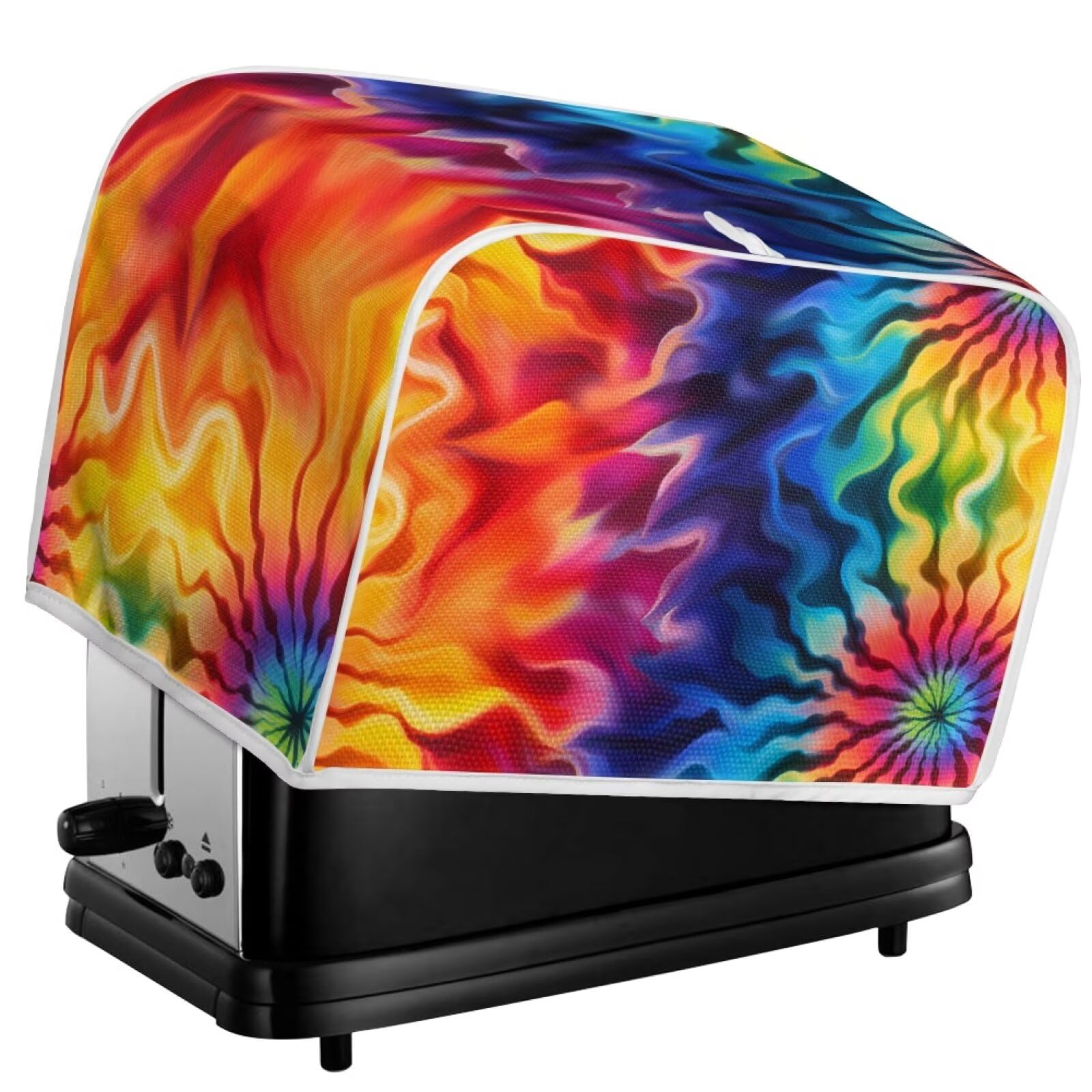 Kuiaobaty Tie-Dye Toaster Cover 4 Slice, Rainbow Art Fluid Ripple Print Protective Cover for Bread Machine 11.5x8x8in, Washable Bakeware Protector
