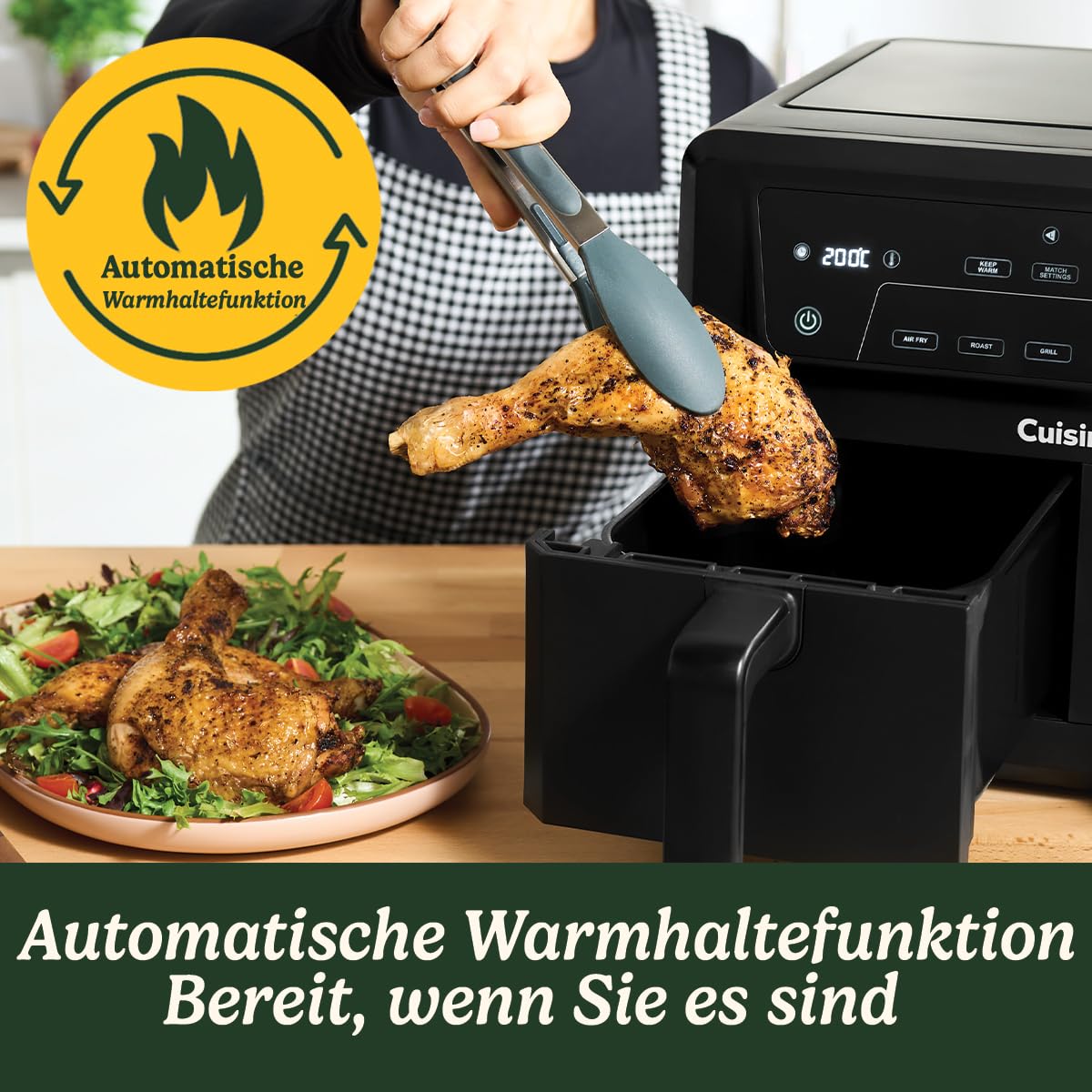 Cuisinart XXL 10.4L Zweizonen-Heißluftfritteuse| PFAS Frei Airfryer| Braten, Grillen, Backen, Dehydrieren und Warmhalten | 2 kammern| 2 x 5.2L - 8+ portionen| Spülmaschinenfeste Teile