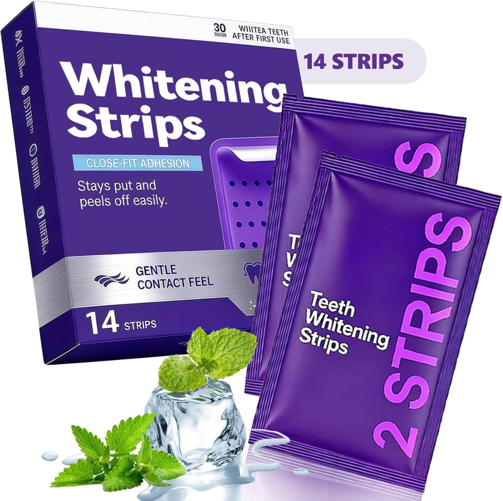 Nastro sbiancante per denti viola, strisce sbiancanti denti viola, strisce sbiancanti per macchie di caffè/tè/vino, 14 strisce, adatte ai denti sensibili