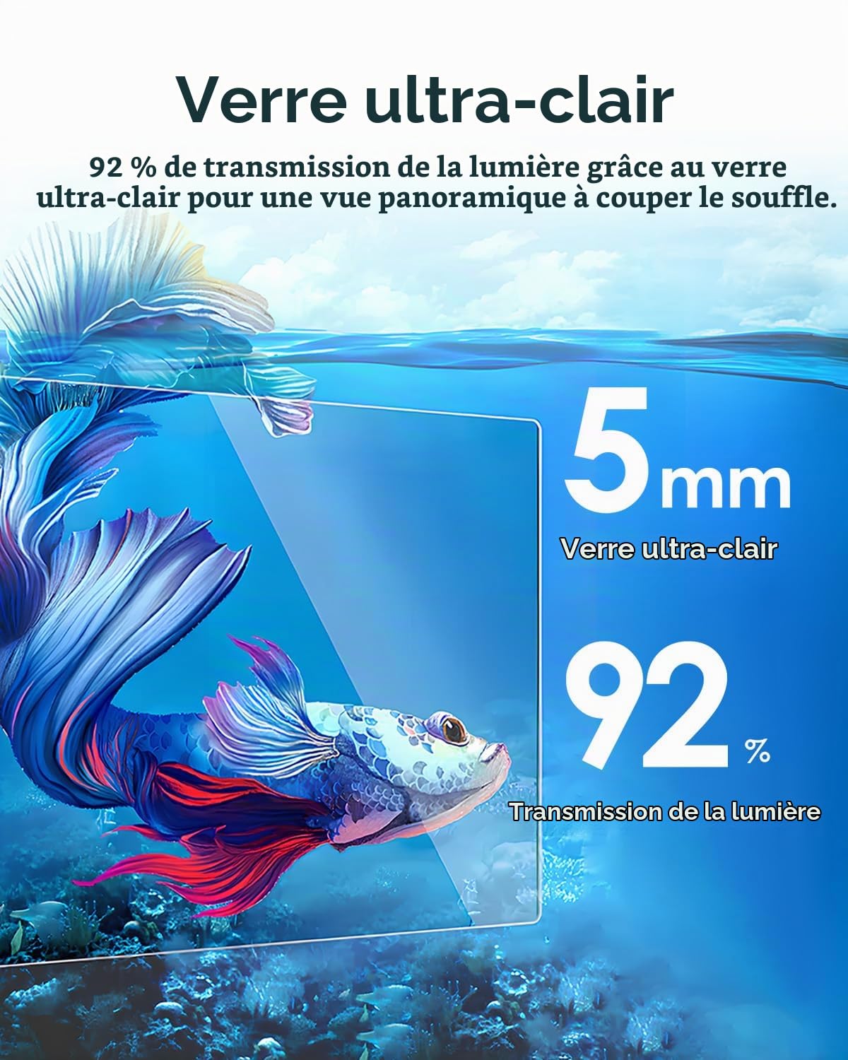 Aquarium de Bureau 40 L – Petit Aquarium en Verre Ultra-Clair avec Filtre autonettoyant, éclairage Puissant, Chauffage, Pierres, Gravier et Outils de Nettoyage