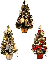 Vista 5 de Árbol de Navidad pequeño iluminado de 15.7 pulgadas, árbol de Navidad artificial con luces LED, árbol de Navidad de mesa a pilas para decoraciones