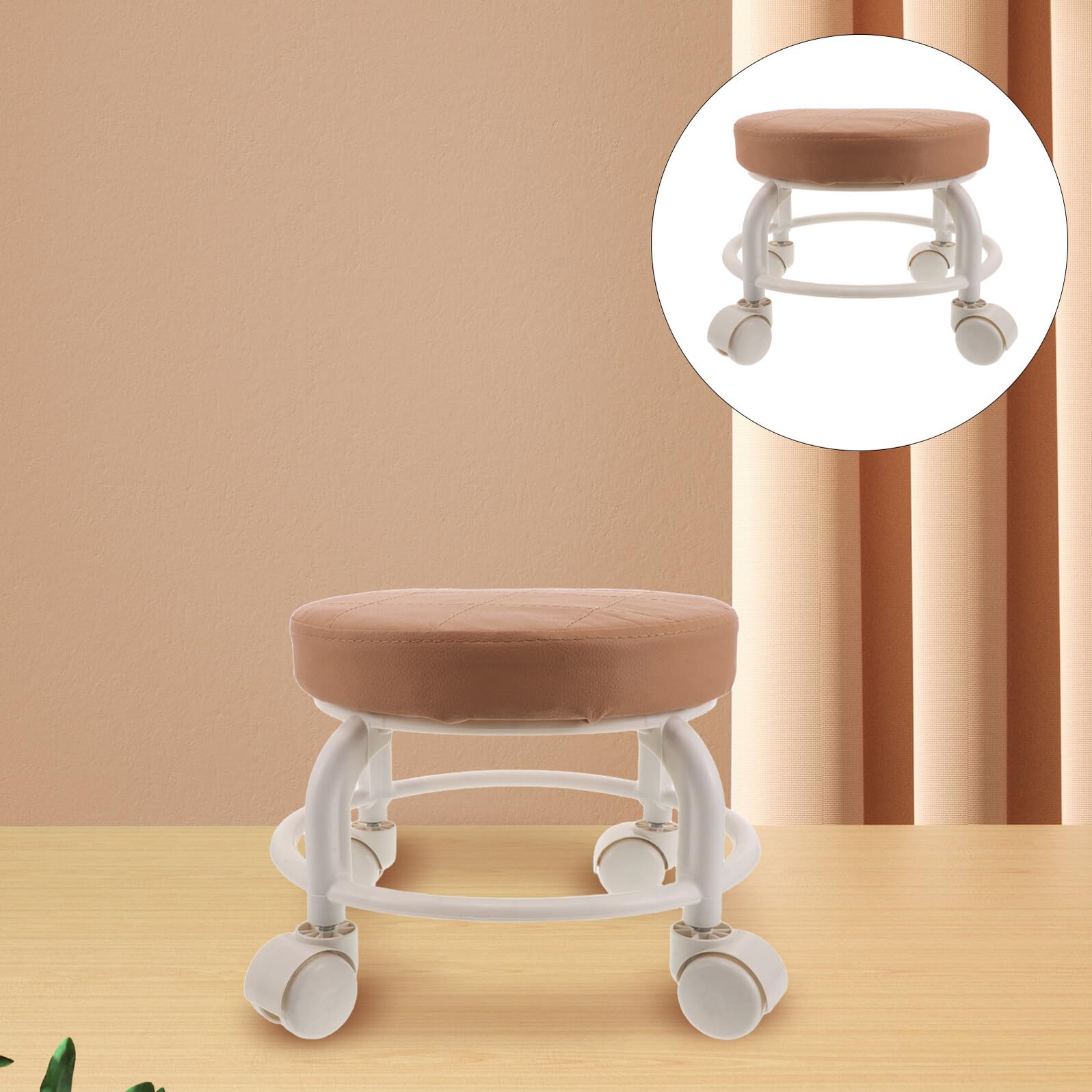 Gatuida Tabouret Roulant à roulettes Pivotantes Marron en PU Résistant pour Pédicure et Salon, Siège Rond Moderne avec Construction Robuste, pour Maison et Bureau