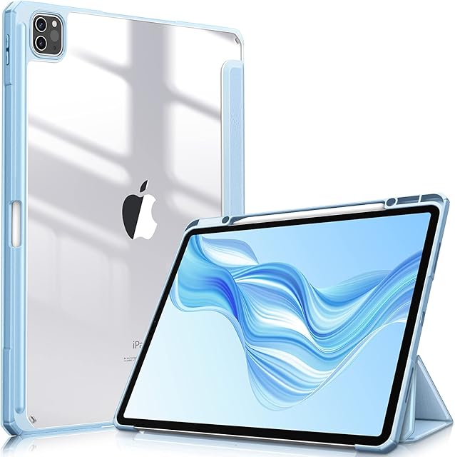 FINTIE Hybrid Case Compatible with iPad Pro 12.9 inch (2022/2021/2020/2018, 6th/5th/4th/3rd Generation) - Shockproof Clear Back Cover with Pencil Holder, Auto Wake/Sleep, Blue