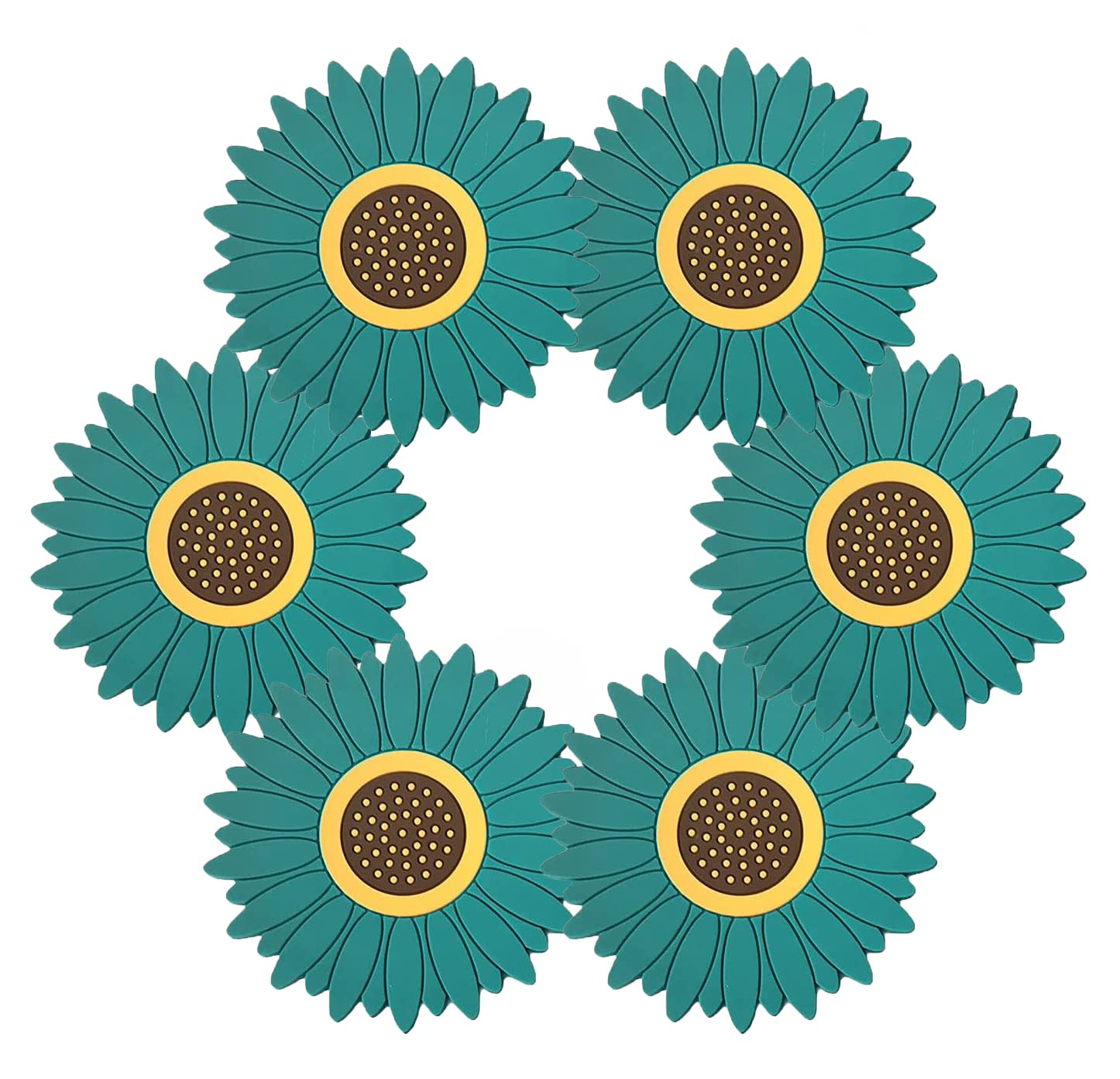 Besillia Sunflower-Shaped Placemats - BPA-Free & Food Gread Silicone - Heat-Resistant Up to 300 °F - Non-Slip & Waterproof Coasters - Anti-Scald Table Pot Holder (Medium, Pack of 6, Green) (B0BTYMGHRQ) Amazon Price History, Amazon Price Tracker