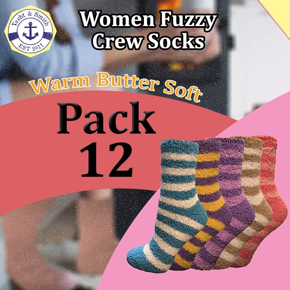 Yacht & Smith Women Fuzzy Socks Crew Socks, Warm Butter Soft (9-11)
