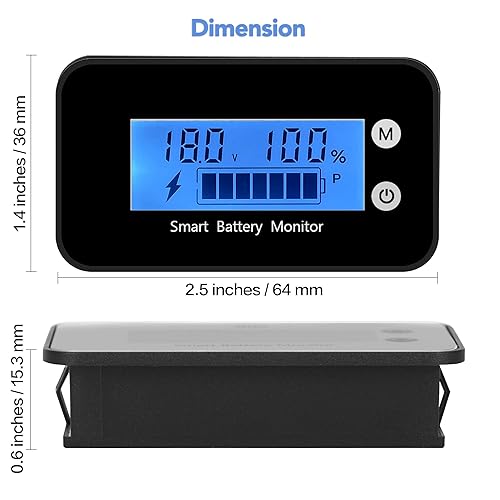 Miniatura 3 de Monitor de batería impermeable IPX7 con soporte de 7-100 V, medidor de batería para automóvil, motocicleta, carrito de golf, medidor de batería,