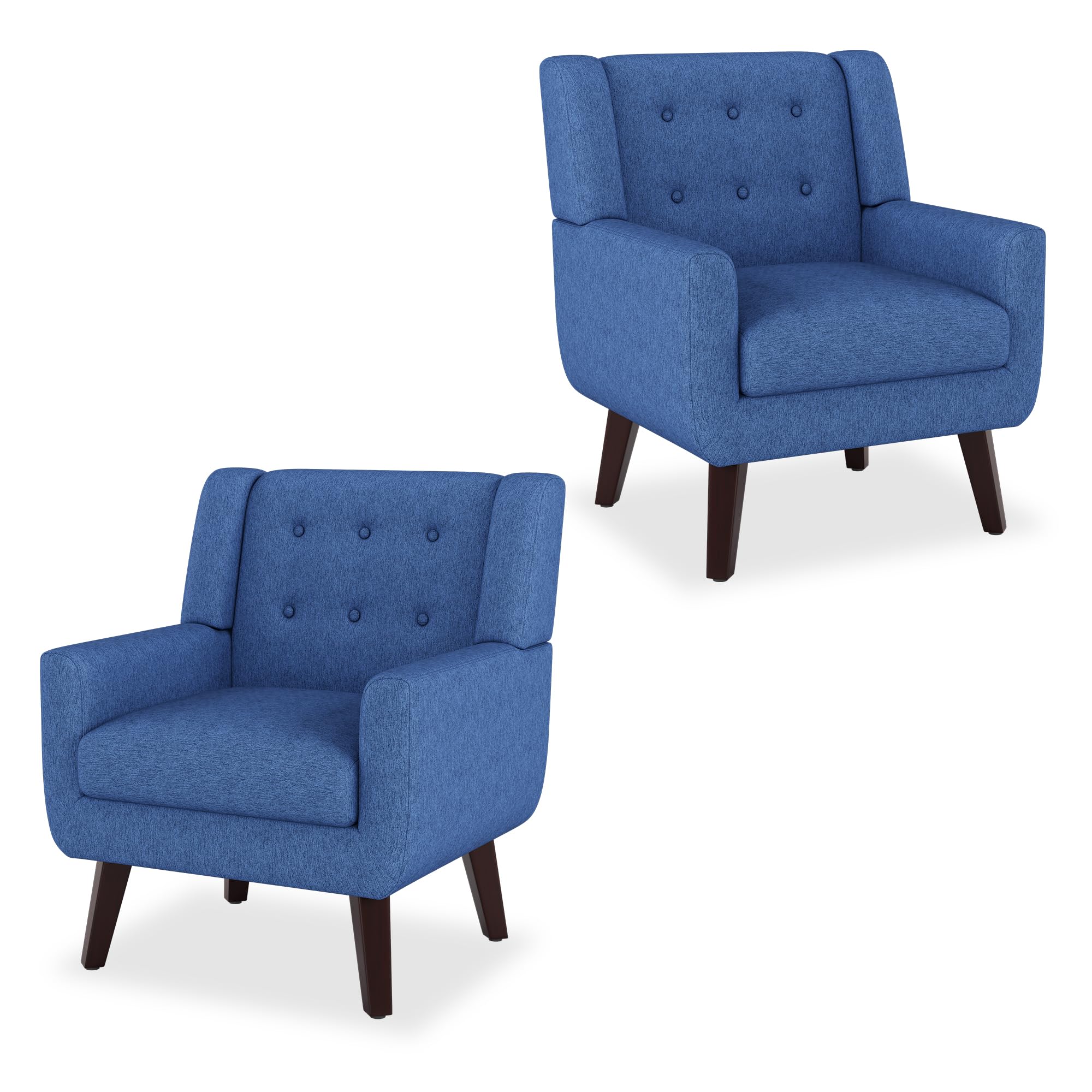 LiviTudes Accent Chairs Set of 2, Mid-Century Modern Upholstered Living Room Armchair, Comfy Linen Fabric Single Reading Arm Chair with Tufted Back