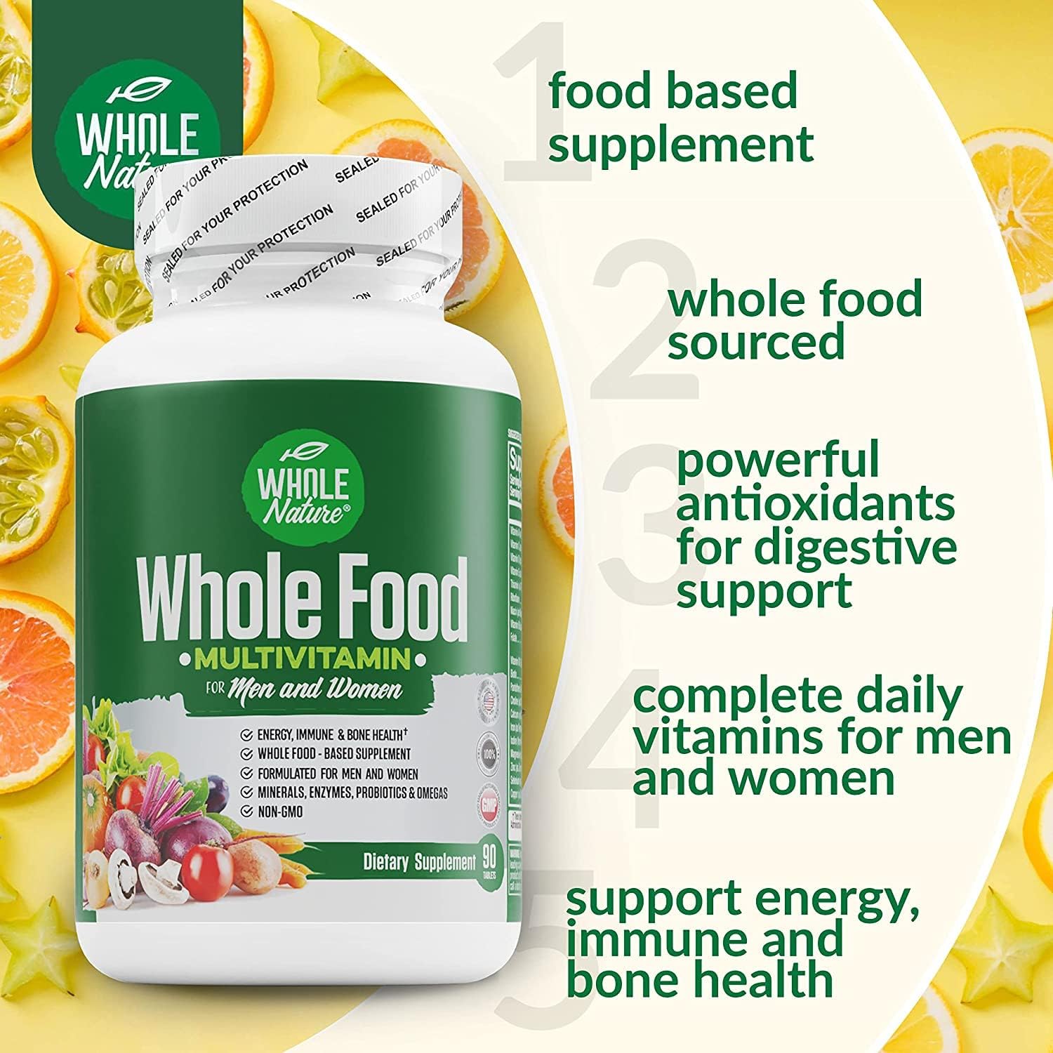 Whole Food Multivitamin for Men and Women Complete Daily Superfood Vitamins Plus Minerals Digestive Enzymes, Probiotics and Omegas. Plant Based Multi Vitamin, Non GMO (3)