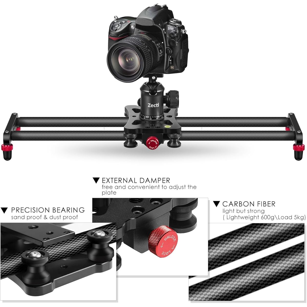 Motorized Slider Zecti Camera Slider 16 40 Cm Adjustable Carbon