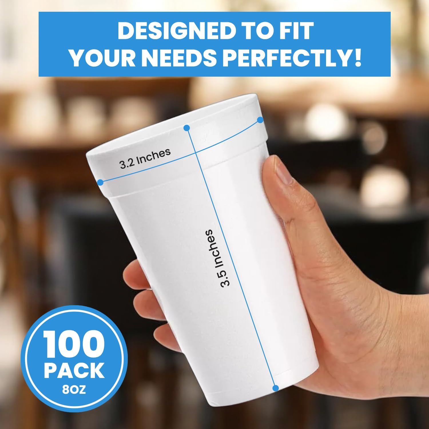 Framo 8 Oz Foam Cups Lightweight Insulated Cups for Coffee, Cold Drinks & Other Hot Beverages - Disposable Drinking Cups for Parties, Picnic, BBQ, Travel, & Events (100 Pack)