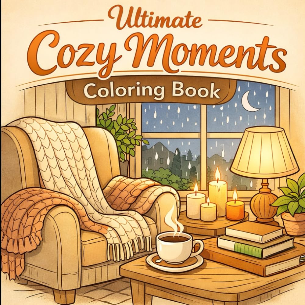Ultimate Cozy Moments Coloring Book: Size 8.5*8.5 | Pages 104 | 50 Big Images of Relax, Unwind & Color Your Calm Stress Relief | Color Test Page Included
