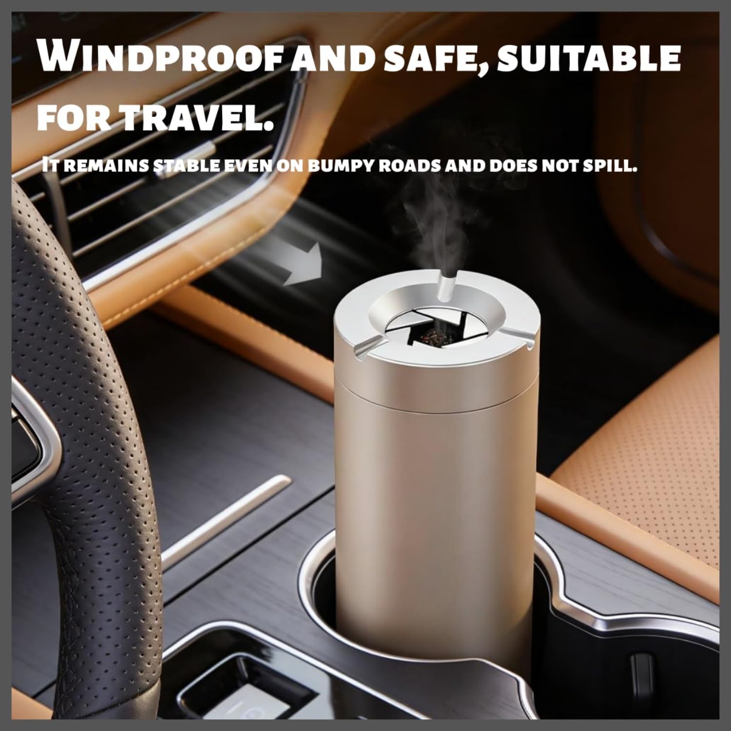 360° Stainless Steel Twist-Lock Ashtray,Windproof Odor-Proof Car Ashtray with Cigarette Holder, Rotating Spin Lid Auto-Extinguish Ash Tray for Car & Home(107 * 60mm)