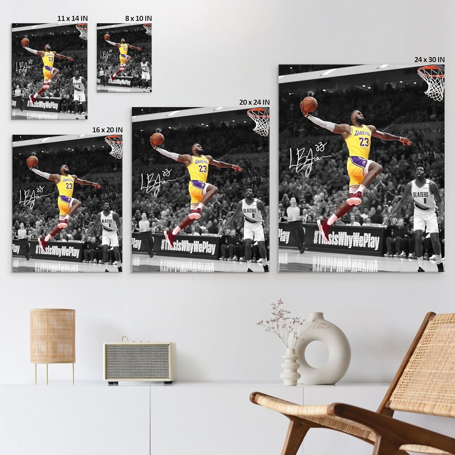B.B.F MAKE Framed Canvas Wall Art, LeBron James Lakers Print Poster Dynamic Basketball Canvas Inspiring NBA Star Painting Sports Picture Artwork Decoration Wall Decor for Home Office, Framed 16x20inch