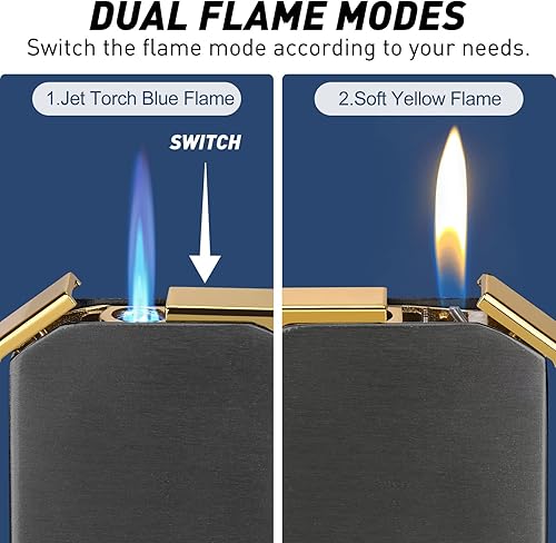 Miniatura 4 de Kantion Encendedor de doble llama, encendedor de chorro conmutable y encendedor de llama suave, encendedor de butano recargable, encendedores de