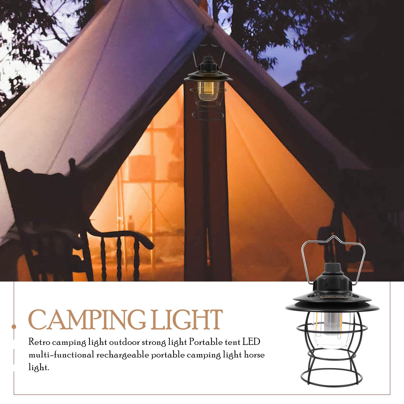 Lampada da Campeggio Multifunzione Portatile LED per Emergenze | Uso Esterno e Viaggi, Struttura in Lega Nera, Luce Sufficiente, Basso Consumo, Facile da Usare