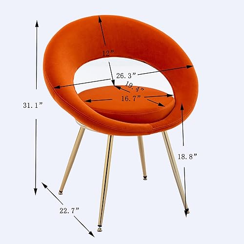 Miniatura 2 de Voohek Silla de descanso moderna de terciopelo naranja taburete de escritorio retro de mediados de siglo con patas de metal cojín suave sillón