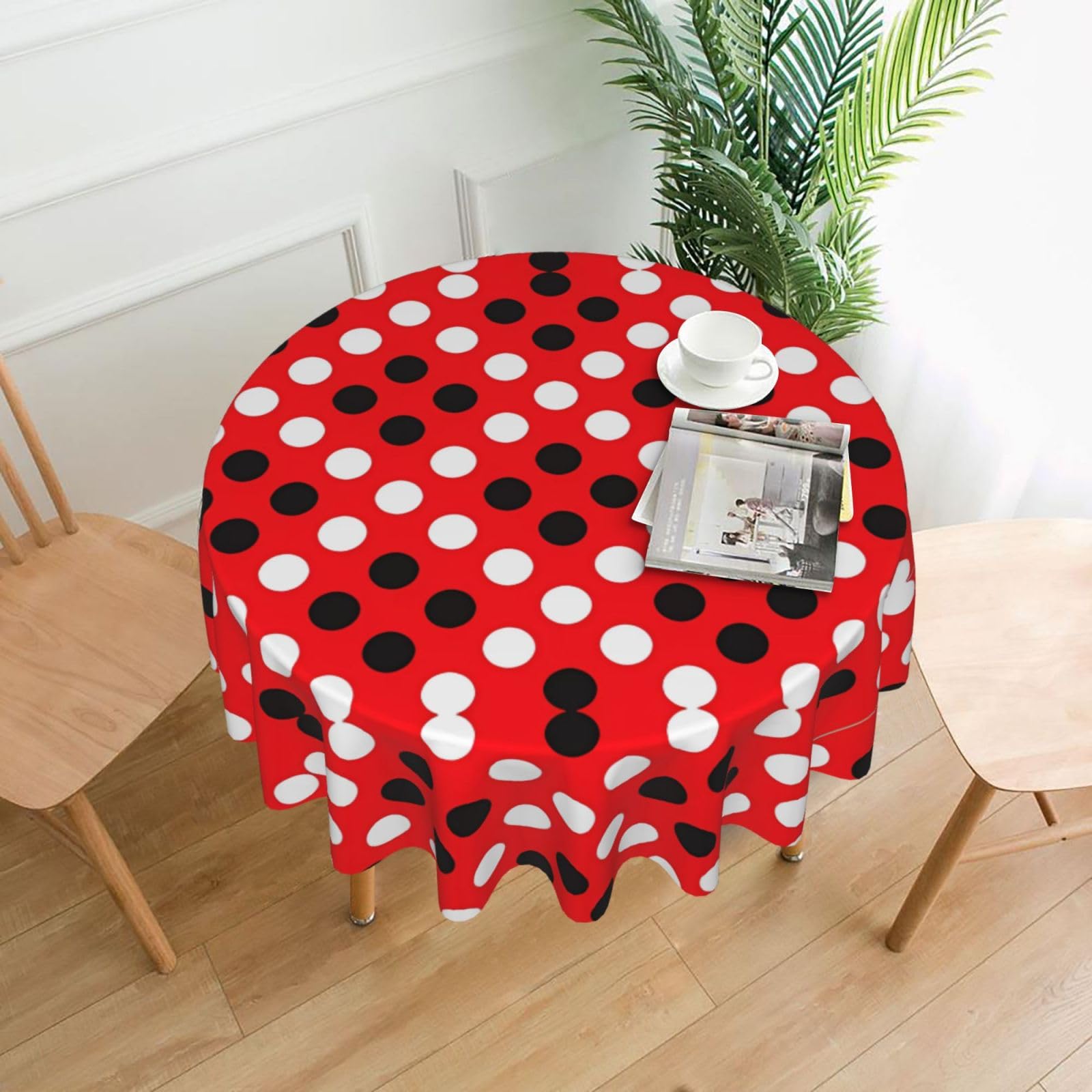 hhxvcv Red White Polka Dot Round Tablecloth – Dining Table Cover