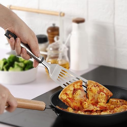 Miniatura 6 de Lebabo Espátula de pescado ranurada de 12.6 pulgadas con borde de silicona, girador de pescado de acero inoxidable para uso en cocina, apto para