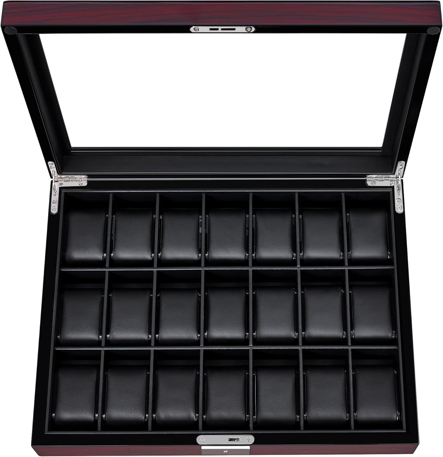 ANWBROAD Porta Orologi Uomo 21 scomparti Scatola Porta Orologi Uomo con Coperchio in Vetro Grande con Serratura Organizer per Orologi Regalo di Lusso JWB004Y