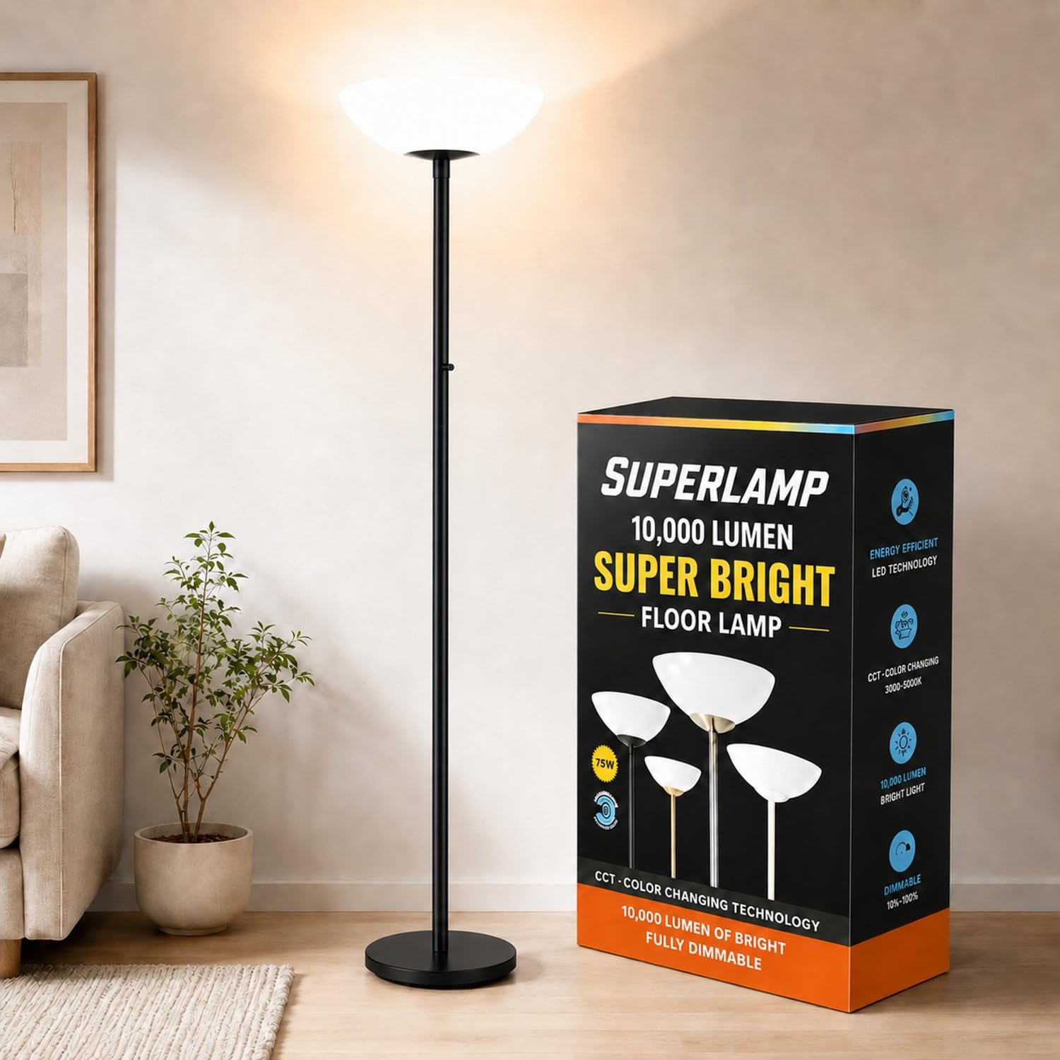8000 Lumens Super Bright Floor Lamps!! 30K Dimmable, Brighten Up A Whole Room With Modern And Stylish Design.-image-3
