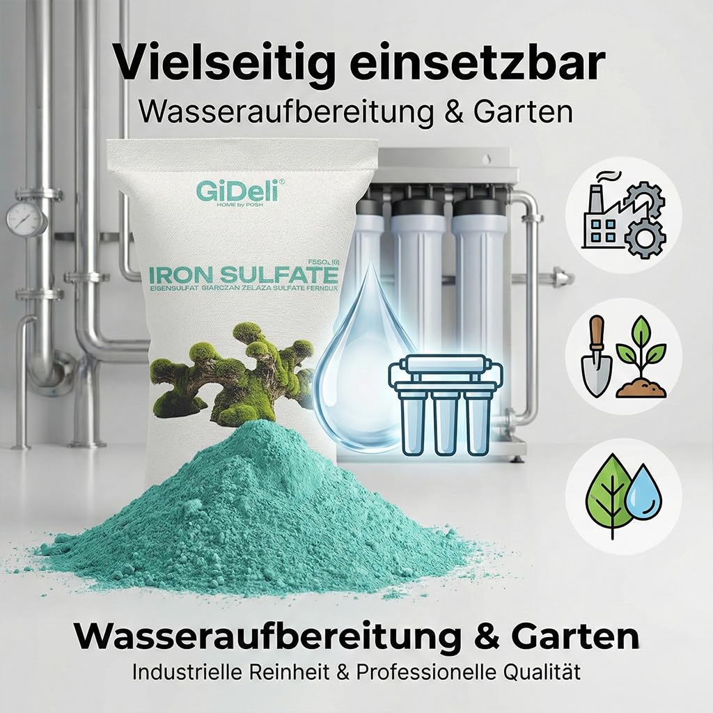 GiDeli Sulfate de Fer 20kg in Eimer- Poudre Anti Mousse Abaisser le pH du sol - Améliorer l'aspect et la Couleur du Jardin. - Favorise le développement des plantes acidophiles