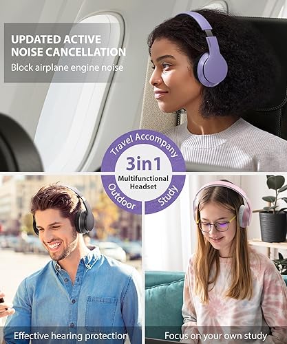 Vista 57 de rockpapa E9 - Auriculares Bluetooth para niños y niñas adultos, estéreo plegables con cable/inalámbrico con micrófono para escuela, viajes, tableta