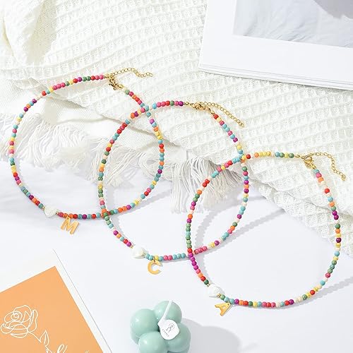 Miniatura 5 de Wellike Collares con iniciales para mujer, gargantilla de cuentas de colores, acero inoxidable, chapado en oro de 18 quilates, collar estético Y2K
