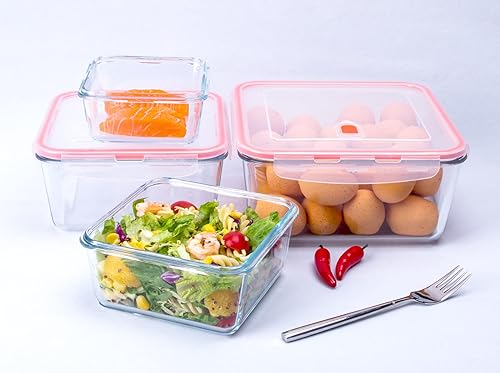 Miniatura 5 de Contenedores de almacenamiento de vidrio extra grandes con tapas, juego de 8 recipientes para el almuerzo, ideales para almacenar alimentos,