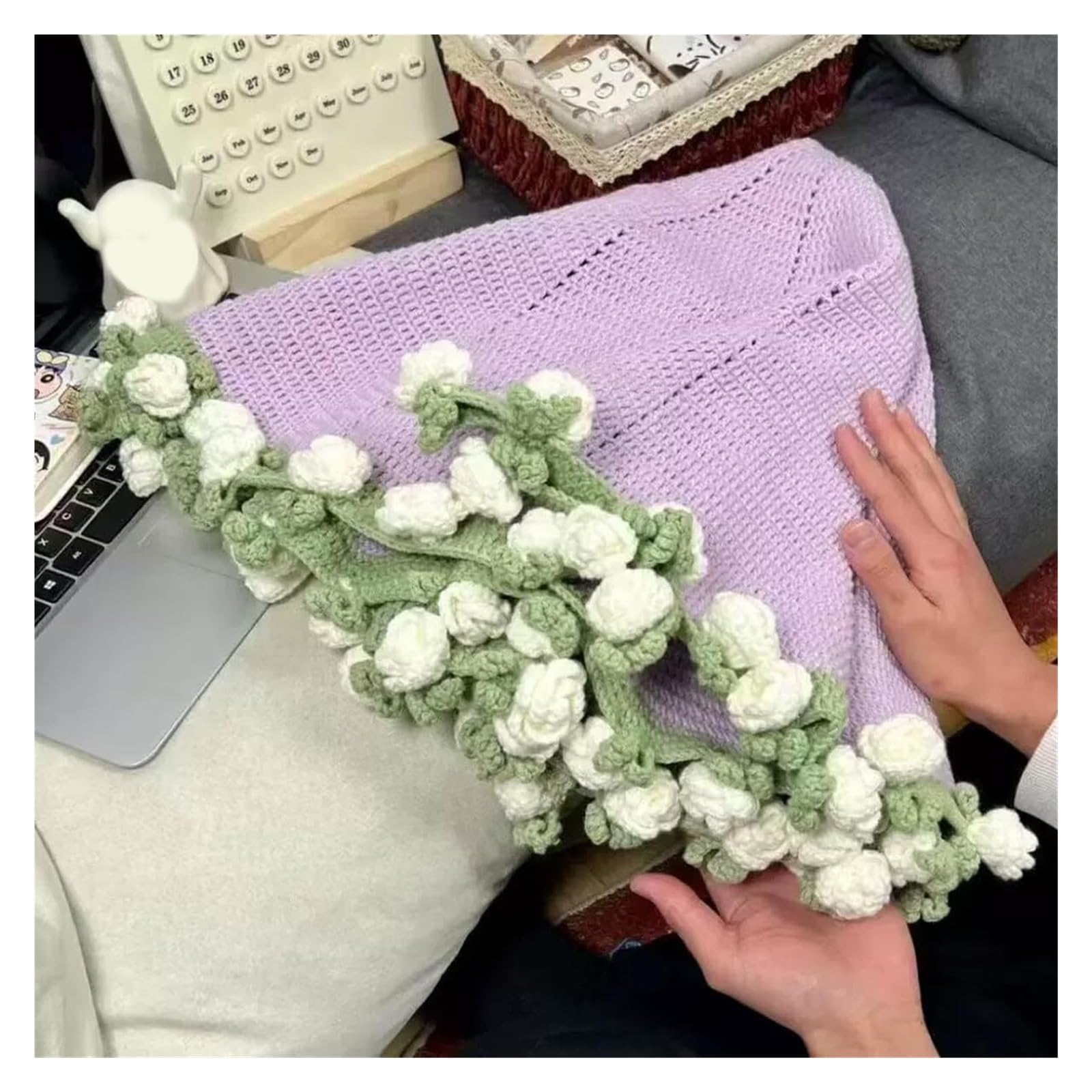Couverture florale artisanale au crochet jeté rose blanc DIY